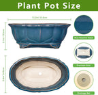 Bonsai Pots - 13.2 Inch Oval Ceramic Pots for Plants, Large Succulent Planter with Drainage Hole, Decorative Planters for Indoor Outdoor, Garden House Decor, Housewarming Gifts, Retro Blue