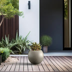 Kante Round Concrete Flower Pot, 11 Inch Dia (7.9" Opening) Sphere Shape Design Planter with Drainage Hole for Indoor & Outdoor Plants, Weathered Concrete Finish with Warm Brown Interior
