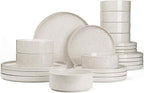 Famiware Nebula Plates and Bowls Set, 24 Pieces Dinnerware Sets, Dishes Set for 8, Creamy White with Colorful Speckles