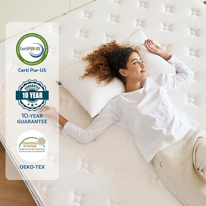 King Mattress, 12 Inch Hybrid Mattresses with Pocket Springs, Medium Firm King Size Mattress in a Box, Upgraded Support