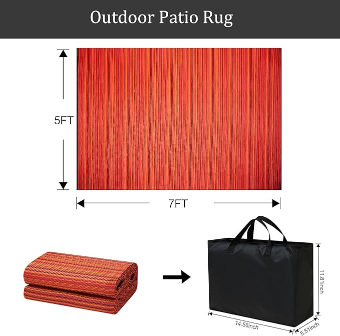 Outdoor/Indoor Rug Plastic Straw Rug Waterproof Portable Outdoor Mat, Easy to Clean and Fold,Perfect for Garden, Patio, Picnic, Decking-（Red，5x7Ft）
