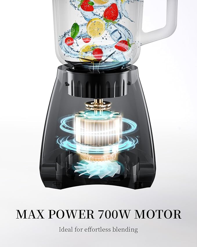 GDOR Blenders for Smoothies, 52 Oz Glass Jar Smoothie Blender, Countertop Blender & Grinder Combo, 9 Functions with 5 speeds for Shakes, Puree, Crush Ice, and Chop, Max 700W