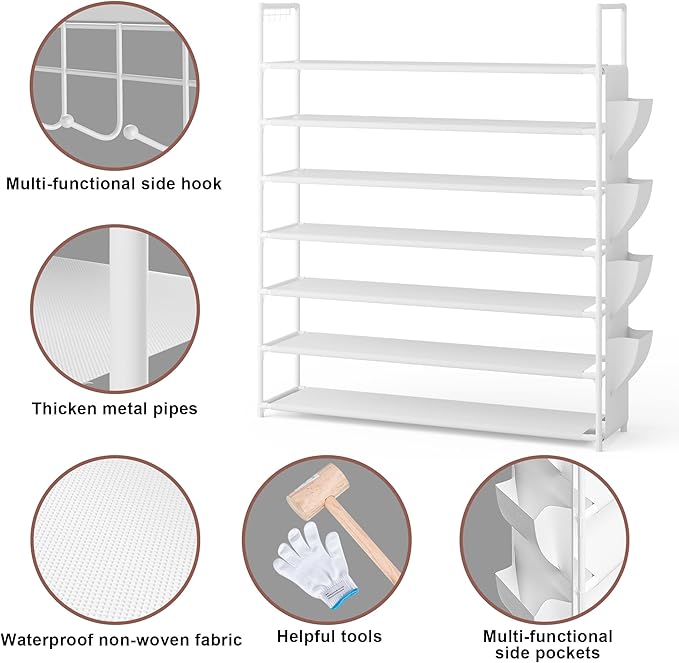 Shoe Rack 7 Tier Shoe Organizer Shoe Storage 28-35Pairs Shoe Rack for Closet Shoe Rack Organizer Entryway Shoe Holder Space Saving Shoe Shelf Shoe Stand Large Tall Shoe Tower Garage