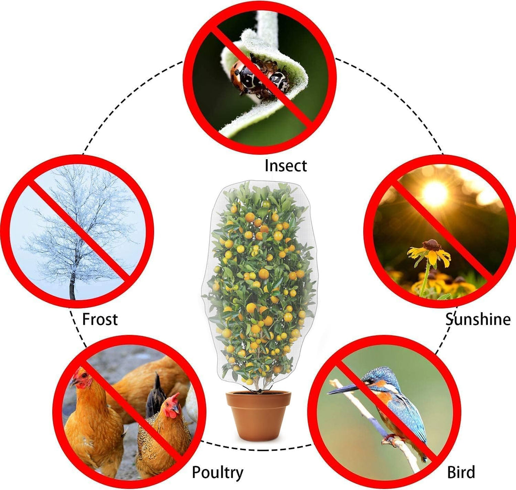 Alpurple 2 Pcs Insect Bird Barrier Netting Mesh with Drawstring- 4.9 x 3.2 Ft Garden Bug Netting Plant Cover- Fruit Tree Net for Protect Plant Fruits Citrus Flower from Insect Bird Eating