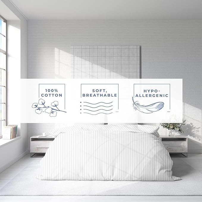 Kotton Culture 1 Pc King Size Duvet Cover Only -100% Egyptian Cotton Sateen 600 Thread Count Ultra Soft Premium Durable Comforter Cover Zipper Closure & Corner Ties (Striped White, King 102"x94")