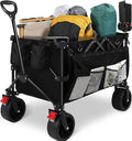 HAUSPROFI Collapsible Wagon Cart, 400 lbs Capacity, 7 cu ft (200L) Large Storage, Heavy Duty Foldable Utility Wagon with Pockets, Beach Wagon with Big Wheels for Sand, Garden, Camping & Grocery
