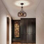 WUZUPS Chandelier Rustic Farmhouse Industrial Round Ceiling Pendant LED Light Fixture with Later-Cut Openwork Drum Shade, H 15.7" x W 13.4", Oil Rubbed Bronze
