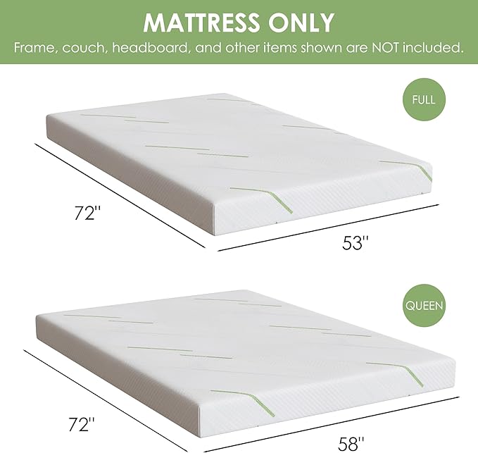 4 Inch Gel Memory Foam Sofa Mattress Full Size, CertiPUR-US Certified, with Removable Washable Cover, for Guest Rooms, Sofas, RVs & Boats