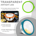 HaWare Mixing Bowls with Airtight Clear Lids, 6-Piece Stainless Steel Strong Nesting Bowls Set, Metal Salad Bowl for Cooking, Prepping, Baking, Serving & Food Storage, Size 4.6, 3, 1.5QT, Colorful