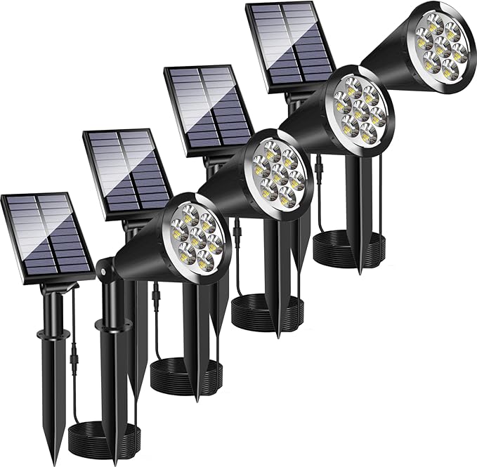 MEIHONG Solar Spot Light Outdoor, Waterproof Solar LED Landscape Lights Dusk to Dawn, 2-in-1 Solar Spotlight Solar Powered Accent Lights for Garden Porch Walkway Patio (4 Pack)