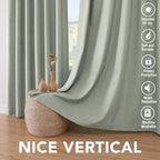H.VERSAILTEX Linen Blackout Curtains 96 Inches Long 100% Absolutely Blackout Thermal Insulated Textured Linen Look Curtain Draperies Anti-Rust Grommet, Energy Saving with White Liner, 2 Panels, Sage