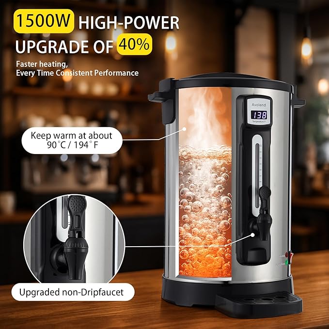 20L Coffee Urn Stainless Steel Double-Wall, 100-Cup Commercial Coffee Maker with Keep-Warm Function, Coffee Pot for Events, Offices, Parties, and Catering