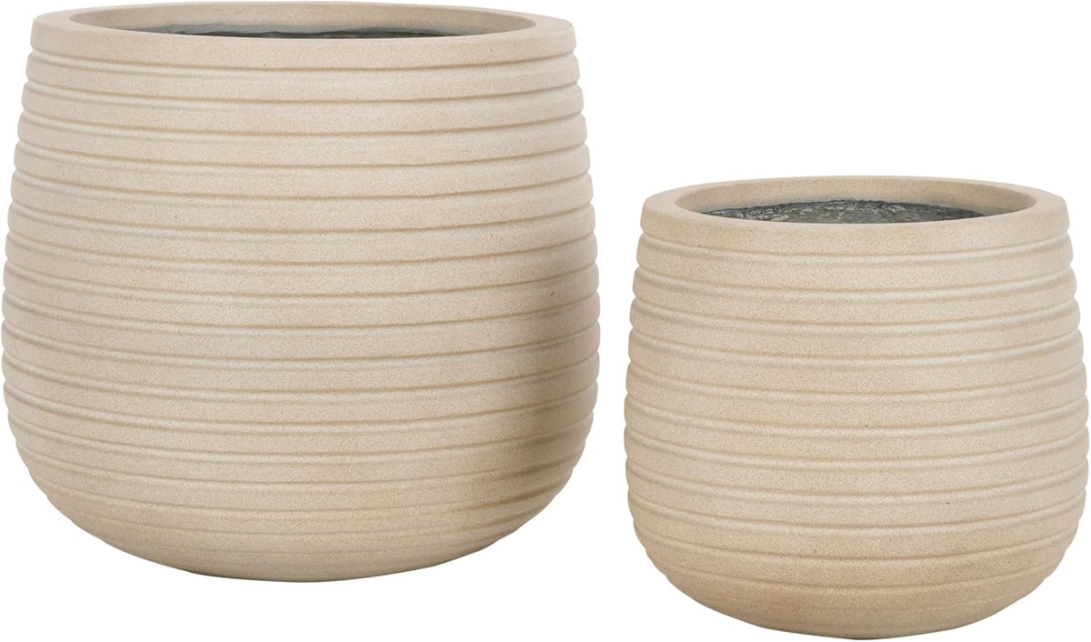 SAFAVIEH Outdoor Collection Jasper Beige Cement Ficonstone Planter Pot Set of 2