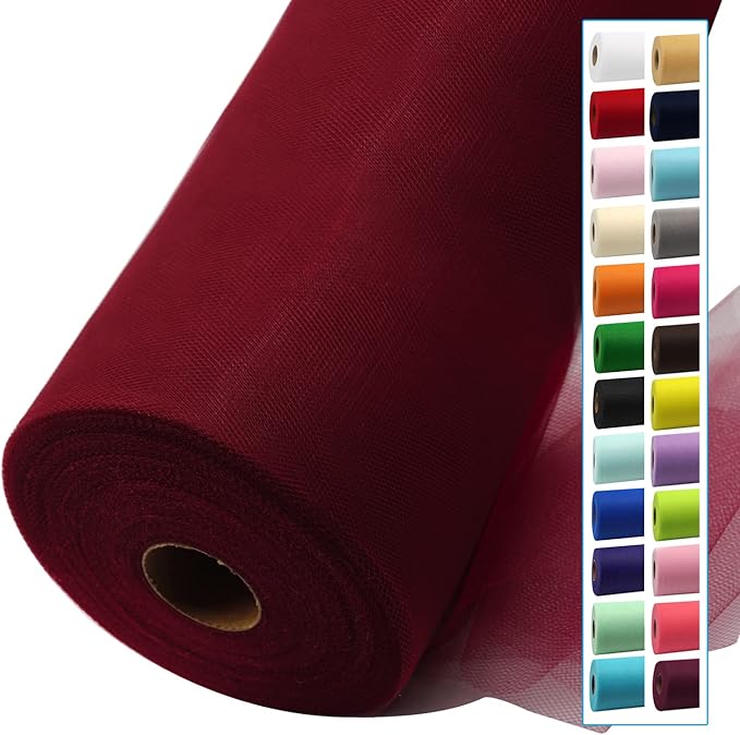 Burgundy Tulle Fabric Rolls 54 Inch by 40 Yards Tulle Bolt Spool for Wedding Decorations DIY Tutu Baby Shower Table Skirt Ceiling Decor Birthday Party Craft Supplies