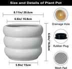 SQOWL Ceramic Planter for Indoor Plants - 8 Inch Plant Pot with Drainage Hole Outdoor Flower Pot Modern Round Planter Medium Plant Pot for Garden Office Decor White