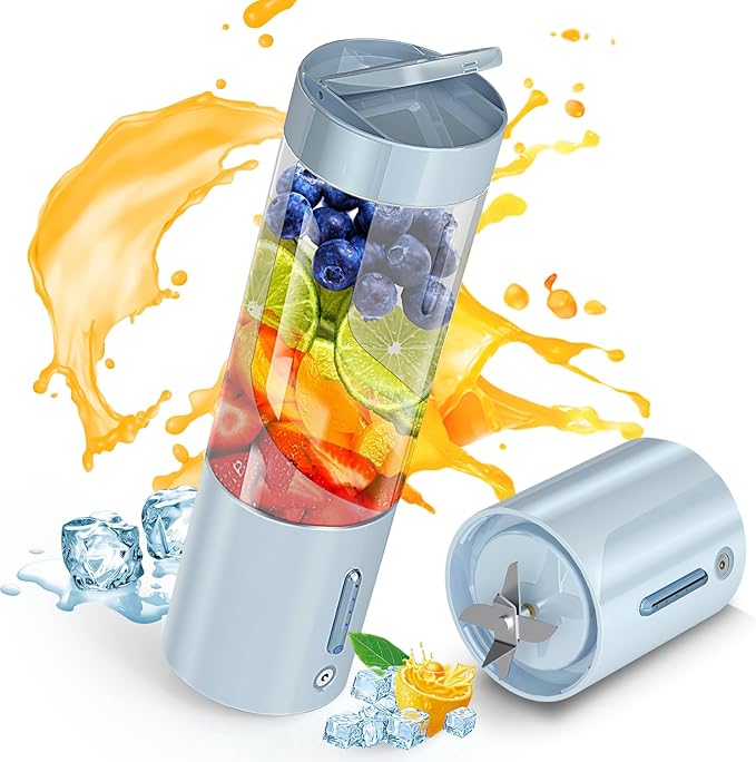 Personal Portable Blender - 16 Oz Mini Cup with 6 Blades, USB Rechargeable - Perfect for Shakes, Smoothies and Juice - Compact Blender for Travel, Gym, Kitchen and Office