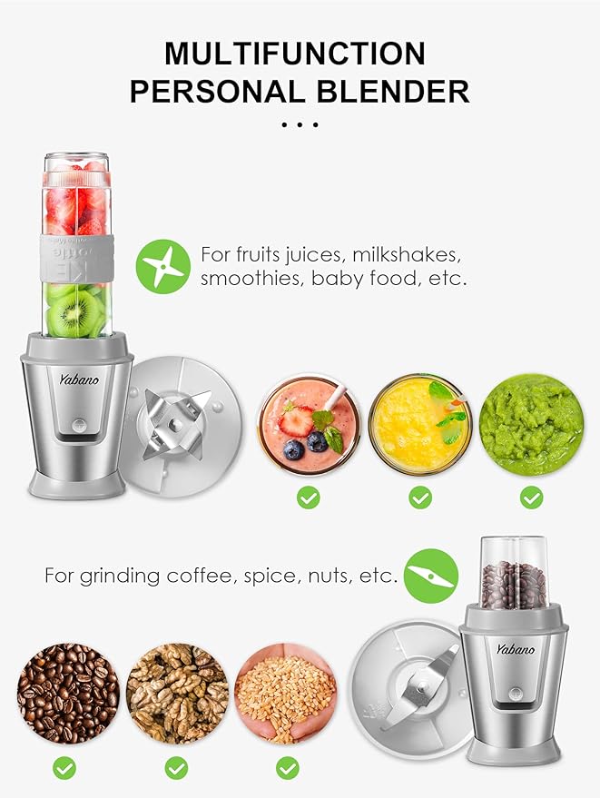 Personal Blender, Electric Shake Bottle with 2 x 20oz Travel Bottle and Coffee/Spices Jar, Portable Shaker Cups for Protein Shakes, 500W Single Serve Blender for Shakes and Smoothies, Sports(Grey)