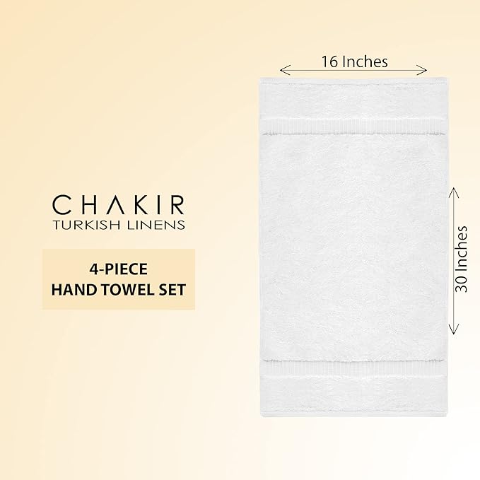 Chakir Turkish Linens 100% Cotton Premium Turkish Towels for Bathroom | 16'' x 30'' (4-Piece Hand Towel, White)