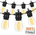 50FT LED Outdoor String Lights with 17 Shatterproof Waterproof S14 Replaceable Bulbs(2 Spare), 2700K Commercial Grade Patio Lights, Outside Hanging Light for Yard Garden Porch Deck Decor