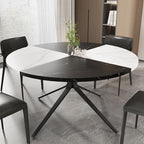 VOWNER Modern Round Dining Table for 4-6 People, 47 Inches Wood Kitchen Table, Dining Room Table with Metal Legs, Circle Coffee Dining Room for Living Room, Home, Apartment, Black and White
