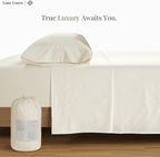 LANE LINEN 100% Cotton 600 TC Soft Twin Bedding Sheets & Pillowcases Set- Sateen Weave Fully Elasticized 15 inch Deep Pocket Twin Sheets, Hotely Like Think Natural Cooling Bedding- Ivory