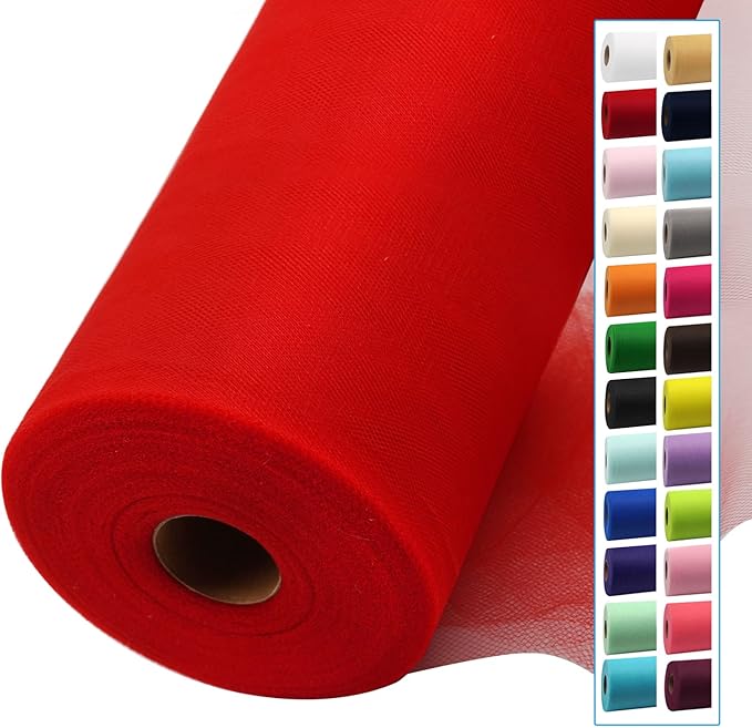 Red Tulle Fabric Rolls 54 Inch by 40 Yards Tulle Bolt Spool for Wedding Decorations DIY Christmas Tutu Baby Shower Table Skirt Ceiling Decor Birthday Party Craft Supplies