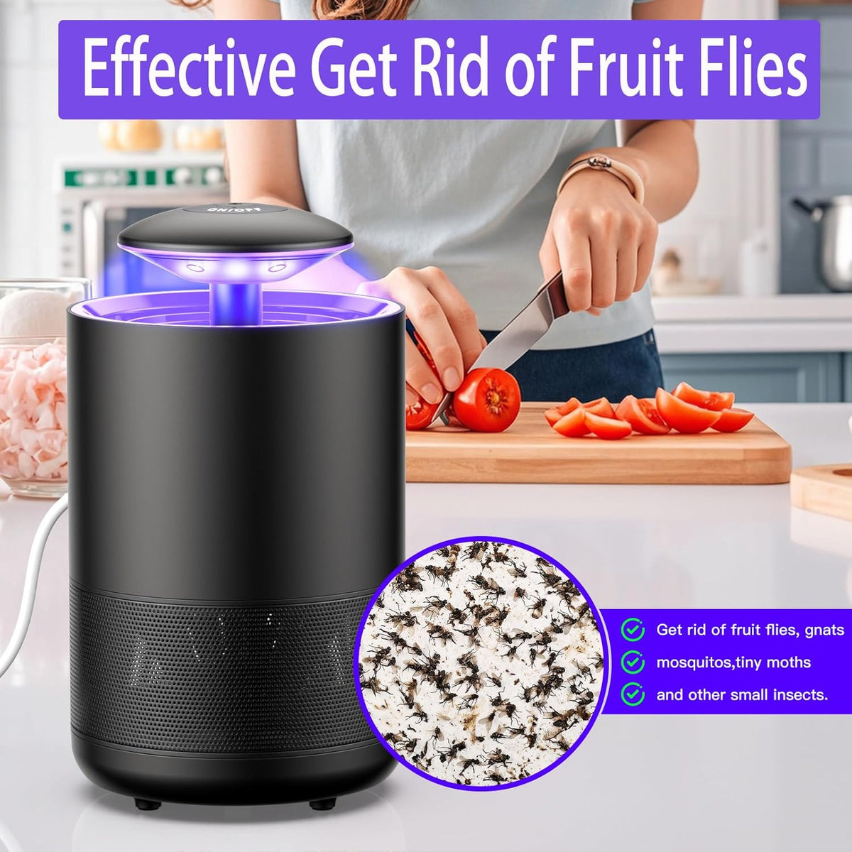 Tirgo Indoor Insect Trap Fan Catcher for Mosquito, Gnat, Fruit Fly, Moth, Flies, Portable UV Light Flying Insects Killer House Kitchen, Garage, Camping, etc.