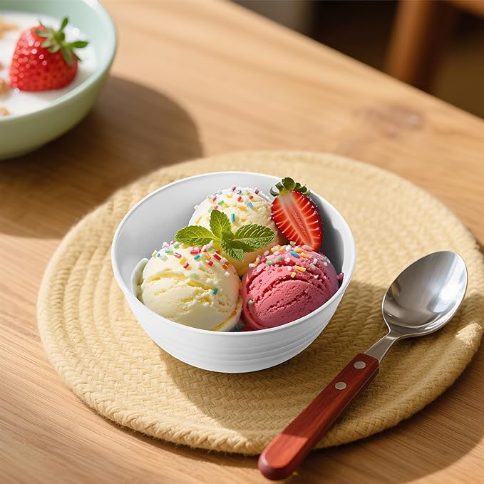 Handy Wheat Straw Bowls Set of 6,Unbreakable Ice-Cream Bowls Sets for Kids,10oz Small Dessert Bowls for Kitchen,Camping and RV.White Series