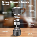 3 Cup Aluminum Moka Pot Classic Stovetop Espresso Coffee Maker 150ml 5oz Coffeemaker Percolator Mocha Pot Greca Coffee Maker Cafe Makers for Italian and Cuban Café Brewing Gray