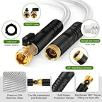 Metal Garden Hose 100 ft Stainless Steel Heavy Duty Water Hose with 10 Function Nozzles Flexible Lightweight Kink-Free Leakproof Sturdy Hoses Pipe 3/4" Brass Fitting for Outdoor Yard Lawn RV