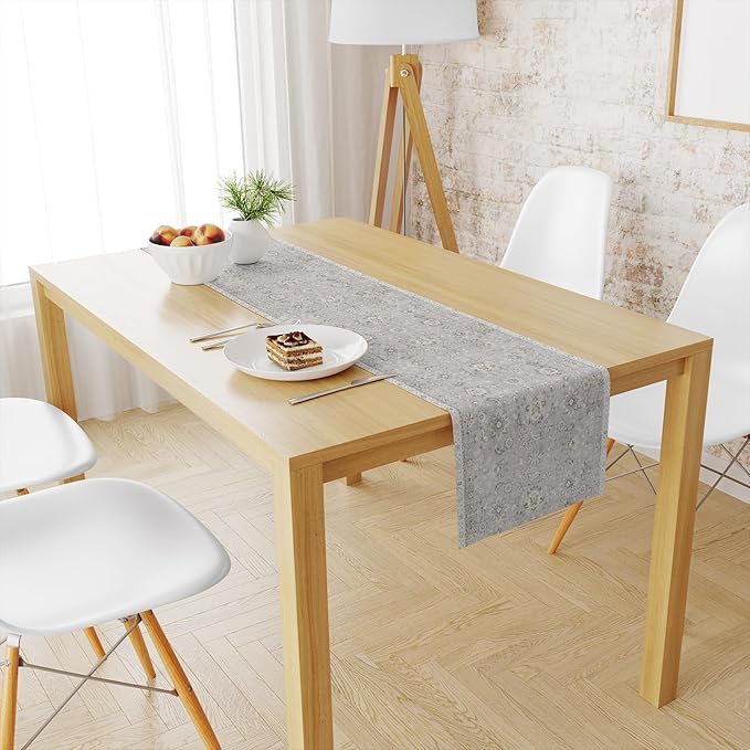 Snycler Table Runner Boho Table Runners Vintage Elegant Farmhouse Table Center Linen Decor for Home Dining Party Entrance (13x72 Inch) Gray
