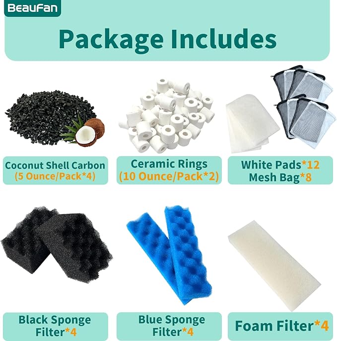 38 Pack Filter Media Kit for Fluval 406/407 Canister Filters, Replacement Bio Foam, Activated Carbon & Ceramic Rings (2 Sets Maintenance Bundle)