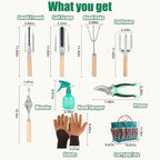 Garden Tool Set, 9 Pcs Heavy Duty Stainless Steel Gardening Hand Tool, Turquoise Garden Tool Bag Kit, Gardening Supplies Gifts for Women Men Mom Dad Gardener Beginner