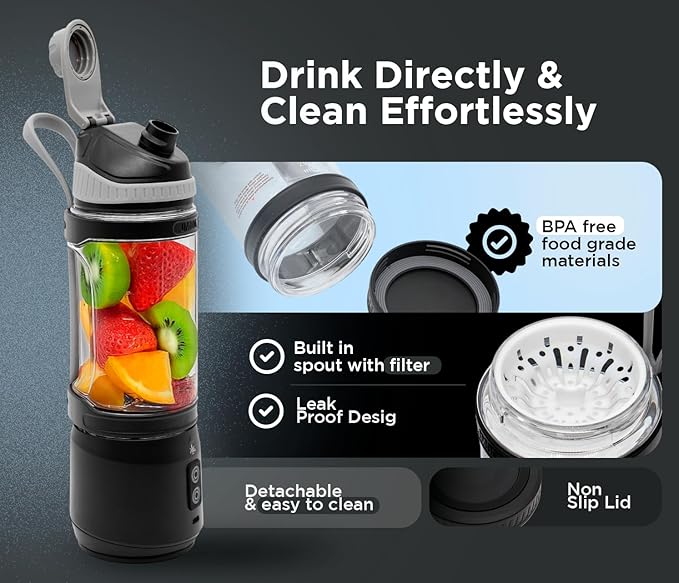 Rechargeable Smoothie Blender 700ml – Portable Mini Travel Blender for Shakes and Smoothies with Six Stainless Steel Blades and USB Charging.
