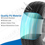 4.10/3.50-4" Flat Free Tires, 10 Inch Solid Tires and Wheels Replacement with 5/8" Axle Bore Hole, 2.2" Offset Hub for Hand Truck, Garden Cart, Lawn Cart, Wheelbarrow, 2 Pack