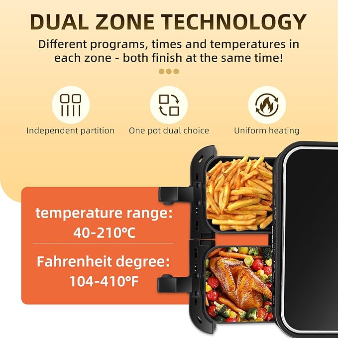 Panana Air Fryer 8.5QT, 6 in 1 Air Fryers Dual Zone 2 Busket,1800W Air Fryer for Roast, Bake, Dehydrator, Defrost, Reheat Quick Meals