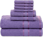 Casa Lino Bath Towel Set of 8 (2 Bath Towels, 4 Wash Cloths & 2 Hand Towels for Bathroom) - 100% Cotton - Highly Absorbent & Quick Dry - Guest Room Essentials for Bathroom Set - (Purple)