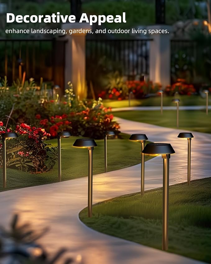 Solar Lights Outdoor Waterproof, LED Solar Pathway Lights Outdoor Garden Landscape Lighting for Walkway Driveway, Auto On/Off, 6 Pack