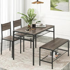 Tangkula Dining Table Set for 4, Kitchen Table and 2 Chairs for 4 with Bench, Additonal Storage Rack, 4 Piece Dining Table Set for Small Space, Apartment