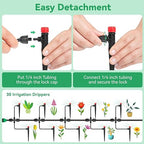 Adjustable Drip Irrigation Emitters with Stakes: 30 Pcs Drip Emitters for 1/4 Inch Drip Irrigation Tubing,360 Degree Irrigation Drippers for Garden Watering