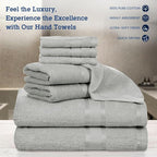 Casa Lino Bath Towel Set of 8 (2 Bath Towels, 4 Wash Cloths & 2 Hand Towels for Bathroom) - 100% Cotton - Highly Absorbent & Quick Dry - Guest Room Essentials for Bathroom Set - (Silver Grey)
