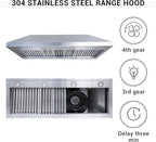CHETTO C Stainless Steel Range Hood Cover with 4-Speed Vent Hood Insert Custom Handmade Metal Kitchen Fan with Towel Rack LED Light 42"W x21"D x48"H Black Wall Mount
