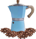 Moka Pot Espresso Coffee Maker and Manual Coffee Bean Grinder, 300ml-6 Cups Espresso Maker, Easy To Use And Clean, Camping Home Use,Suitable For Mocca Puccino Coffee (Blue)