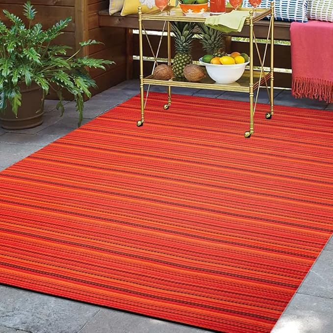 Outdoor/Indoor Rug Plastic Straw Rug Waterproof Portable Outdoor Mat, Easy to Clean and Fold,Perfect for Garden, Patio, Picnic, Decking-（Red，5x7Ft）