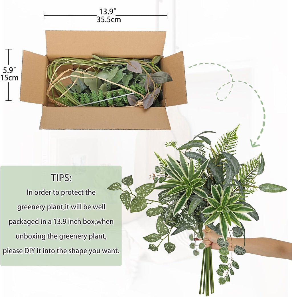 DILATATA Artificial Greenery Stems Box Set, 5 Kinds Mixed Eucalyptus Leaves Trailing Vine Plant Dracaena Faux Plants for DIY Bouquets Wedding Floral Arrangements Table Centerpieces Vase Decor