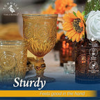 Amber Wine Glasses, set of 6 Glass Goblets made with Amber Glass (not coated or sprayed). Genuine Handcrafted Colored Glassware for your Fall Tablescape.