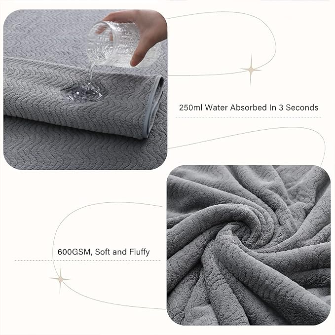 Bathroom Towels Set of 4, Oversized Bath Towels Extra Large 35x70 Inch Shower Towels Highly Absorbent Quick Dry Towel Textured Soft Bath Sheet Towels for Adults Fitness Camping Spa Grey