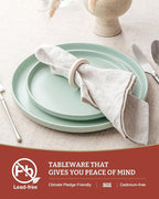 Famiware Milkyway Plates and Bowls Sets, 12 Pieces Dinnerware Sets, Reactive Glaze Dish Set, Stoneware Dishes Set for 4, Light Green