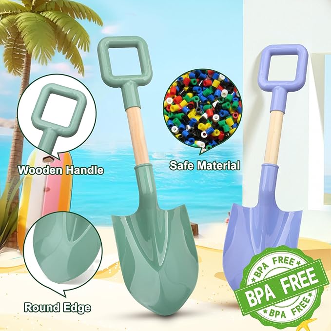 16" Wood Beach Sand Shovel Toys for Kids Adults, Heavy Duty Gardening Tools, Sturdy Spades for Sandbox Table, ABS Plastic Scoop for Sand Snow Shoveling Digging, Backyard Summer Winter Fun 2 Pack