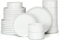 E-far 24-Piece Stoneware Dinnerware Sets, Plates and Bowls Sets for 8, Kitchen Modern Dinning Porcelain Dishes Set, Chip & Scratch Resistant, Dishwasher & Microwave Safe, Speckled White